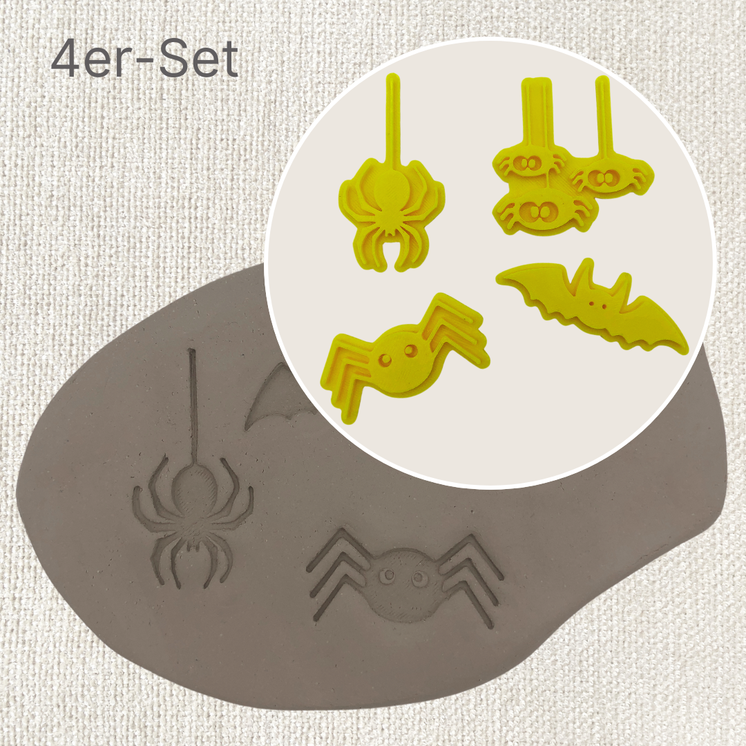 4er Set Halloween Spinnen & Fledermaus