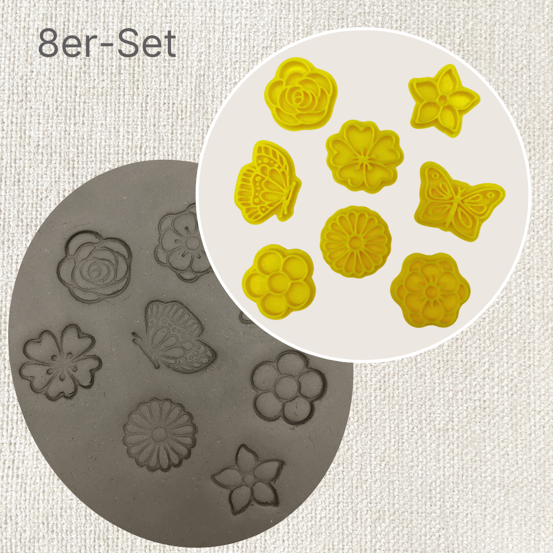 Set of 8 flowers & butterflies