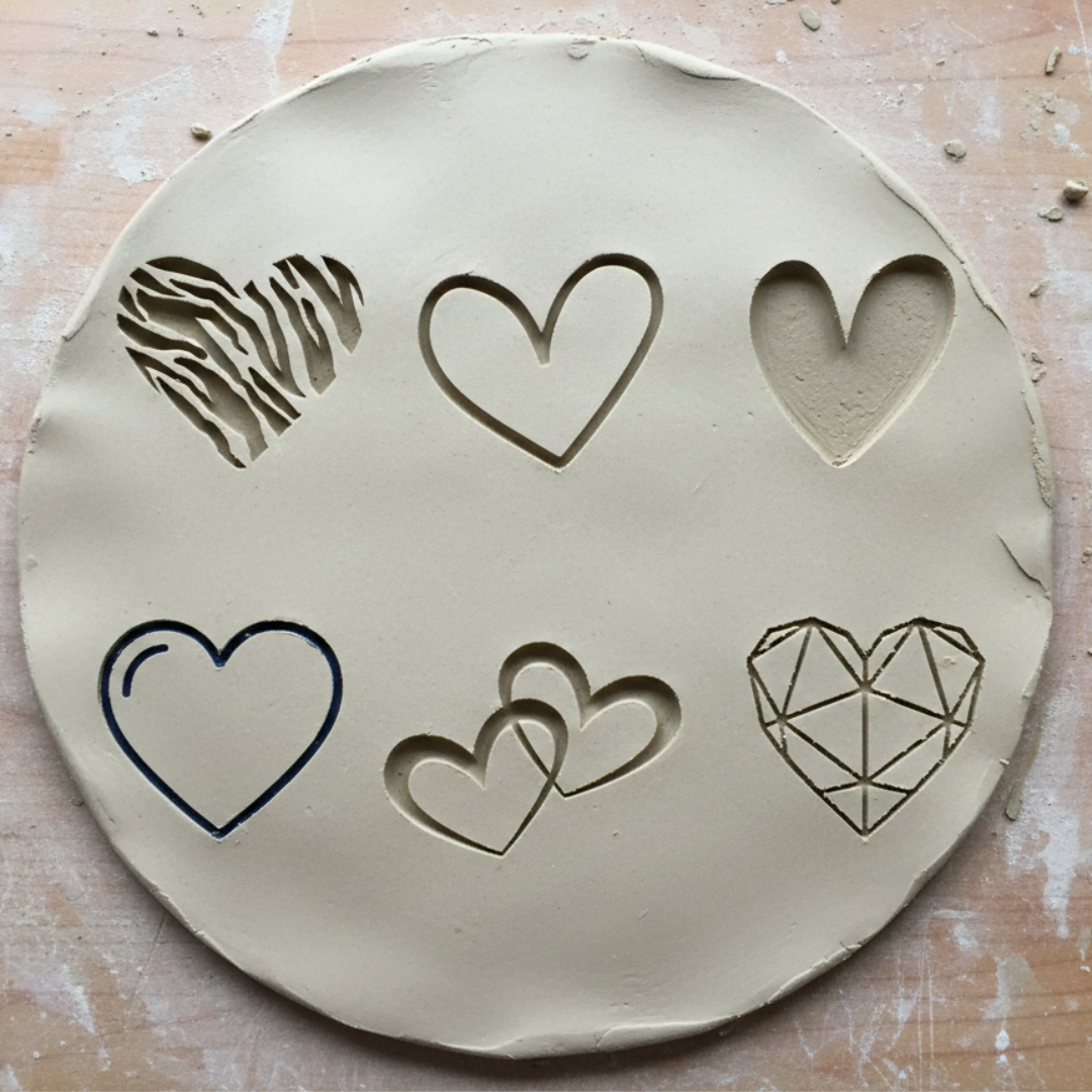 Stempel für Keramik und Ton - 6er Set Herzen