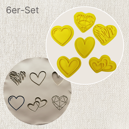 Stempel für Keramik und Ton - 6er Set Herzen