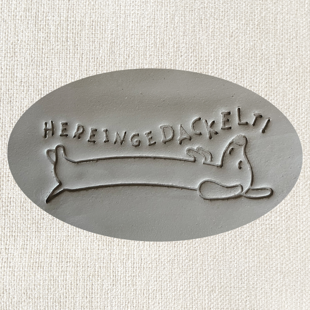 Tonstempel mit Dackel-Motiv, ideal für Keramik und Töpferwaren, aus dem Tonstempel und Überformen Shop für Töpferware