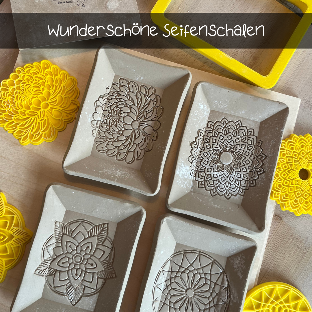 Stempel von ARTHummeln mit Seifenschale, zeigt das Design und die Form der Überformen für kreative Seifenherstellung.